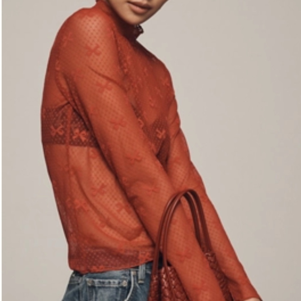 NWT! ANTHROPOLOGIE MAEVE BOW LACE TURTLENECK TOP